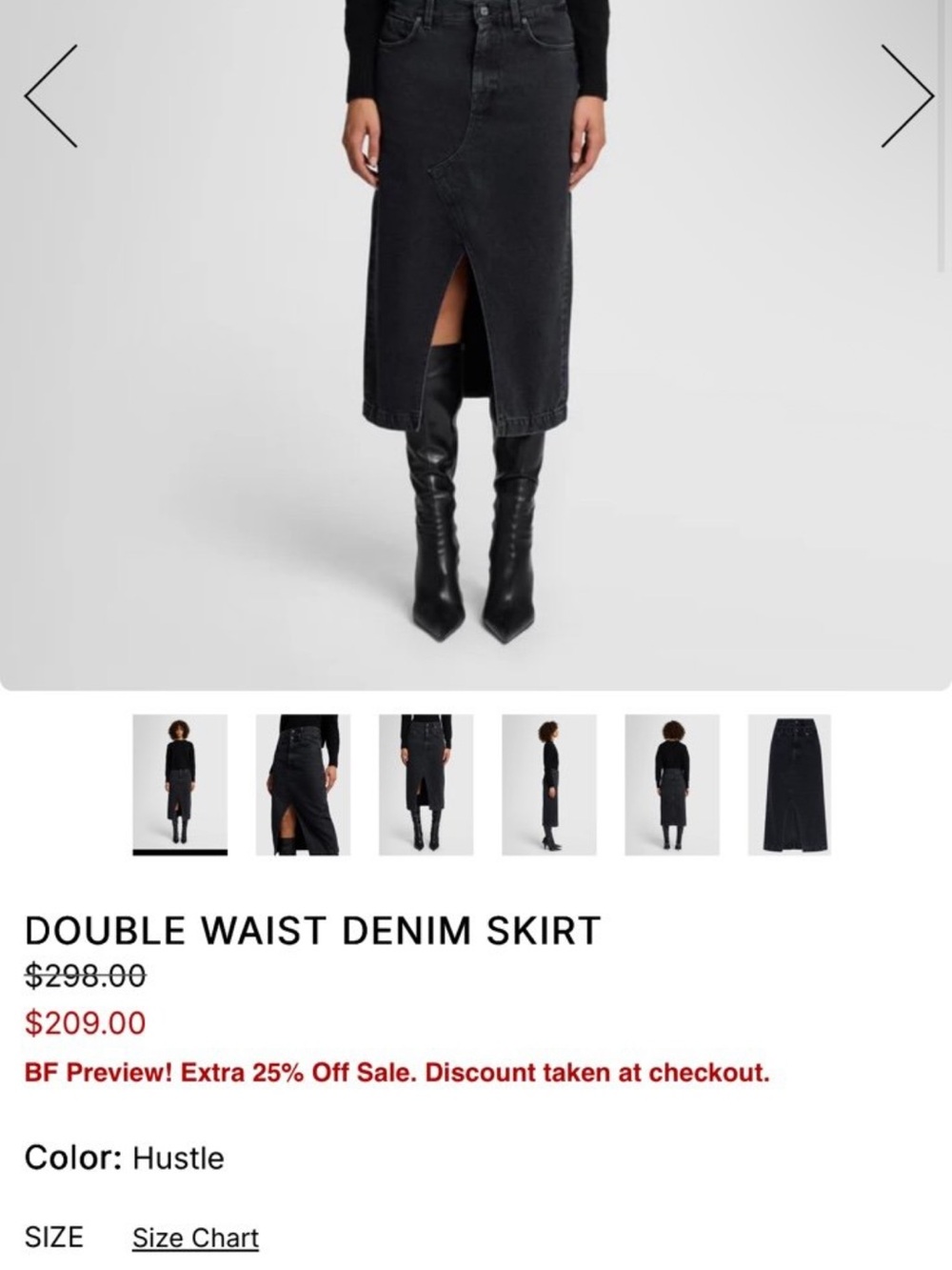 NWOT 7 For All Mankind Black Denim Midi Skirt - Picture 2 of 4